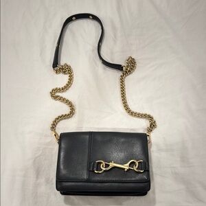Rebecca Minkoff Black Leather Crossbody Bag with Gold Chain